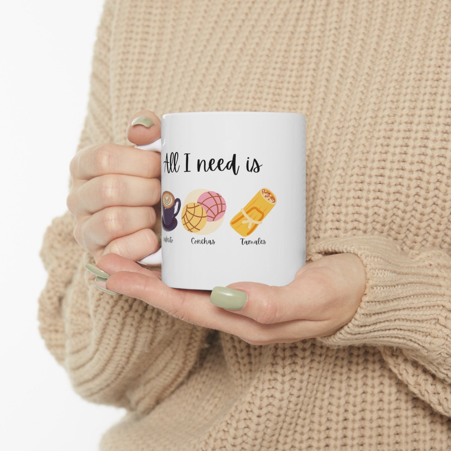 Cafecito Conchas Tamales Mug: Mexican Coffee Mug, Gift for Grandma