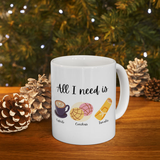 Cafecito Conchas Tamales Mug: Mexican Coffee Mug, Gift for Grandma