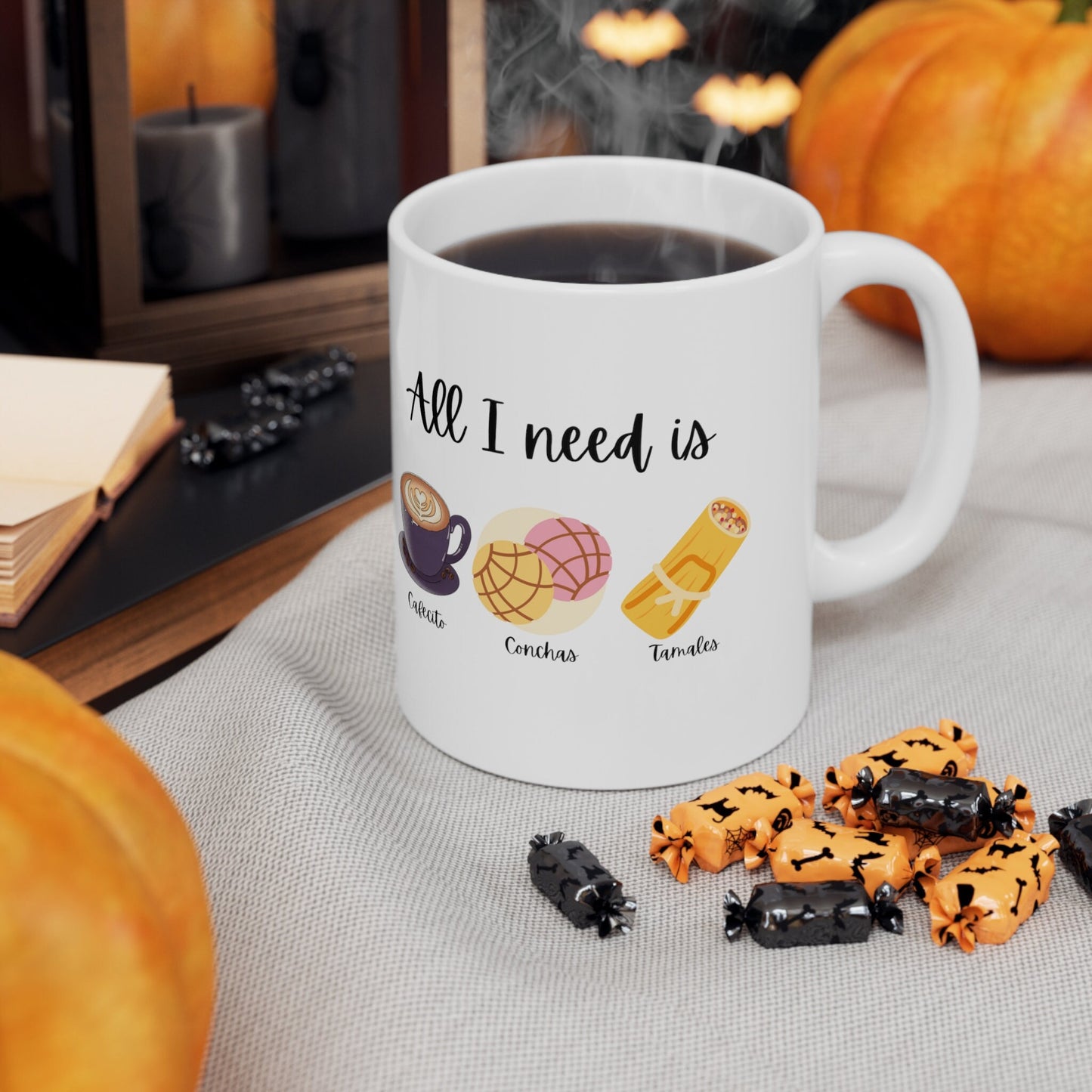 Cafecito Conchas Tamales Mug: Mexican Coffee Mug, Gift for Grandma