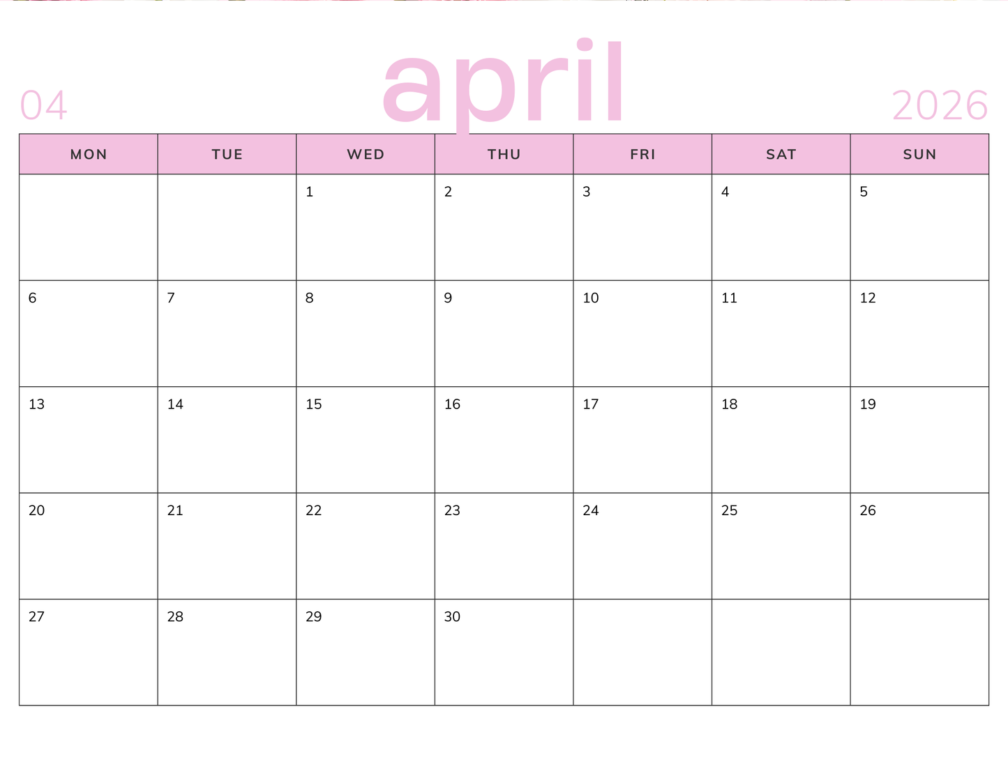 2026 Inspirational Wall Calendar (Minimal Monthly + Floral Quote Pages)