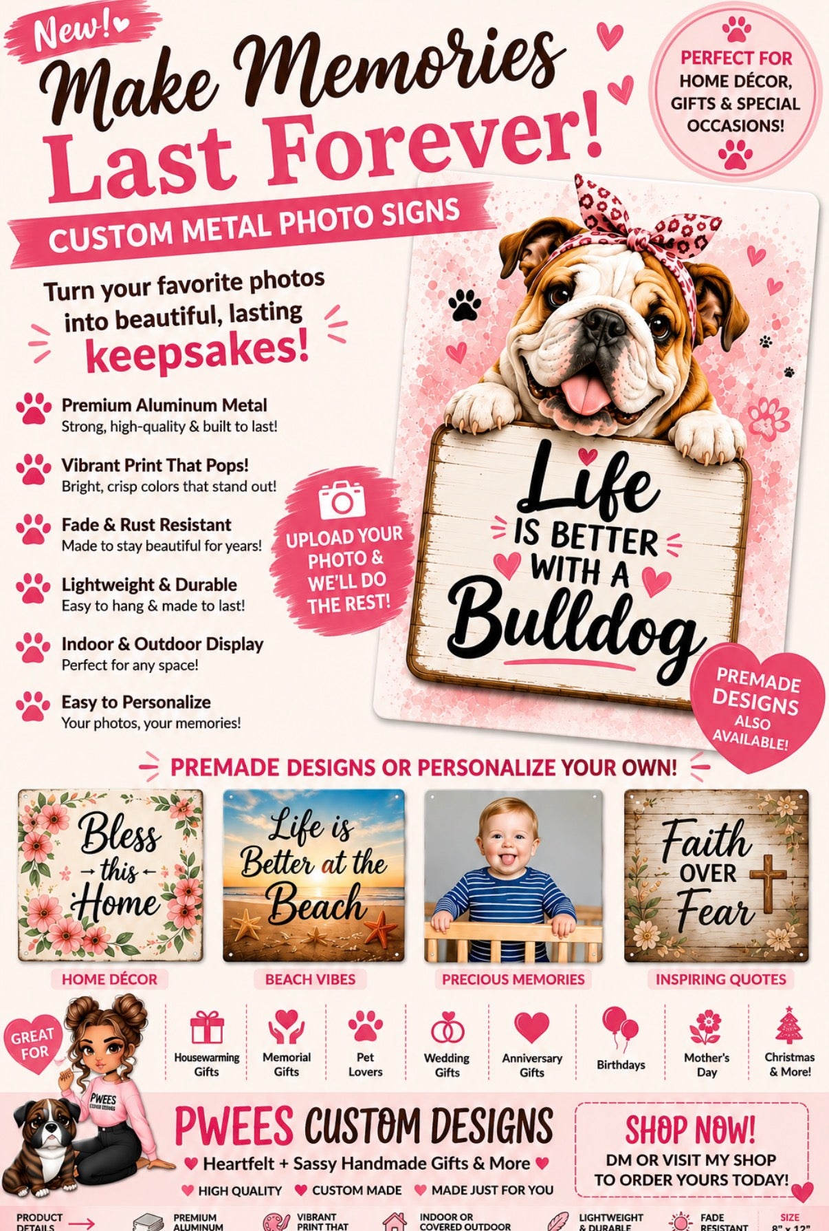 Custom Metal Photo Sign | Personalized Aluminum Wall Décor | Pet, Family & Memorial Keepsake | 8x12 Metal Sign