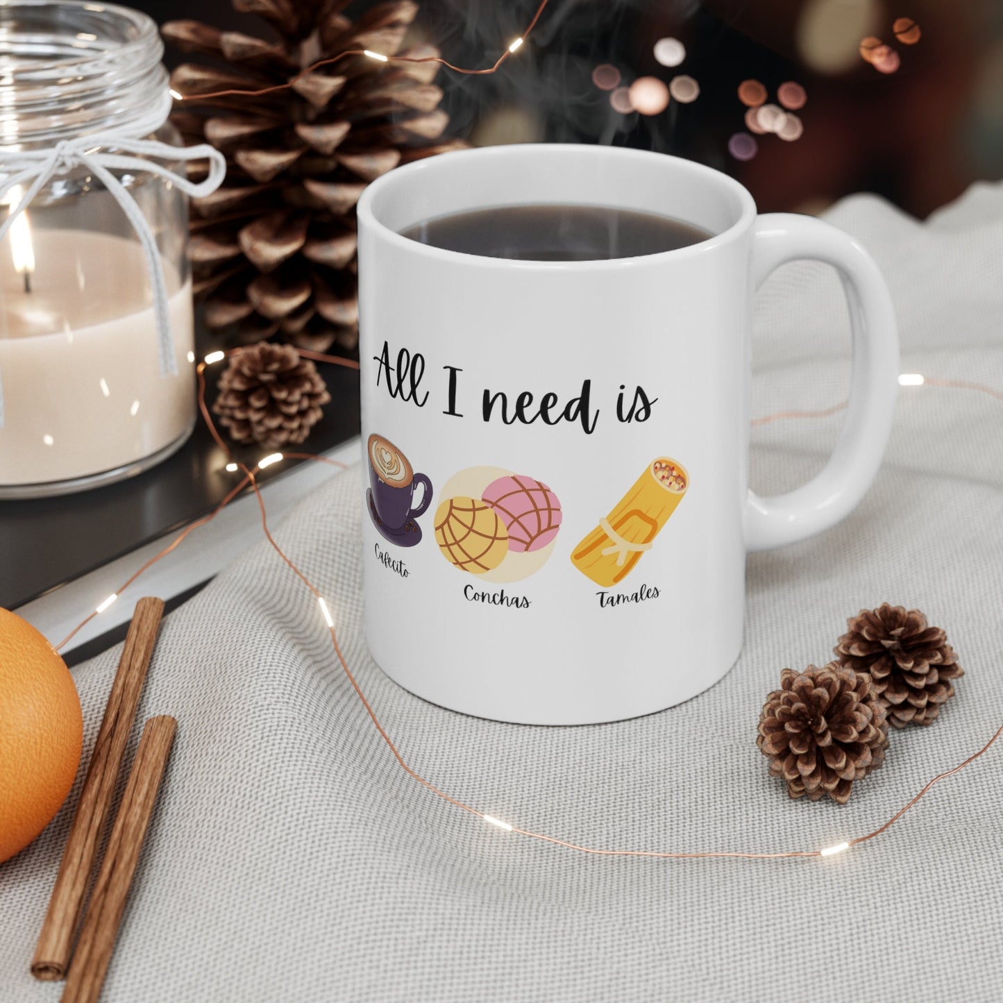 Cafecito Conchas Tamales Mug: Mexican Coffee Mug, Gift for Grandma