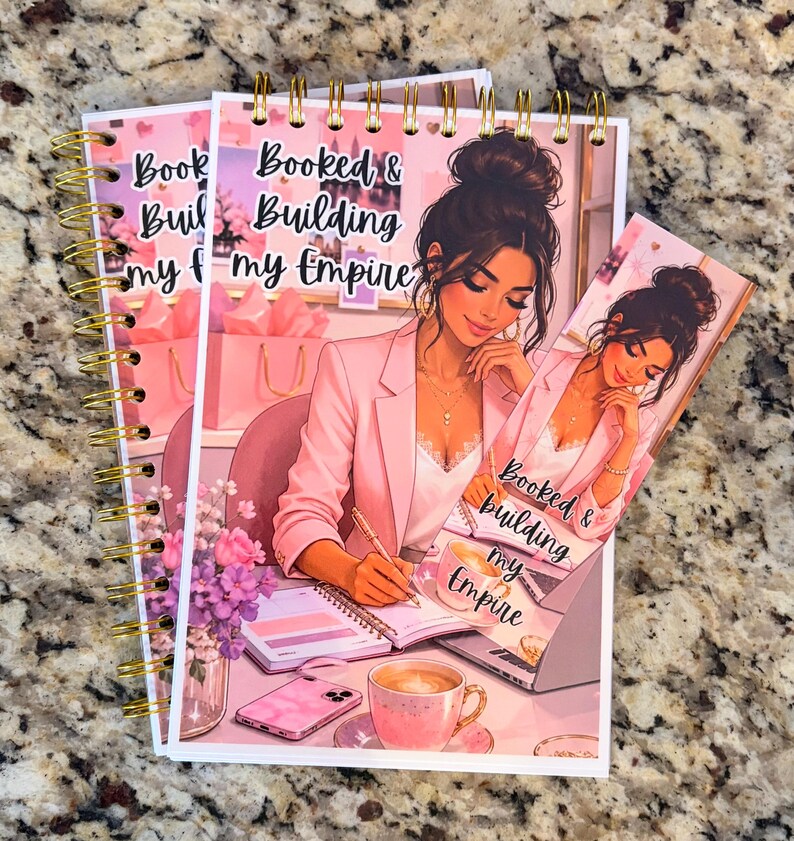 Booked and Building My Empire notebook, bookmark, and gold pen bundle