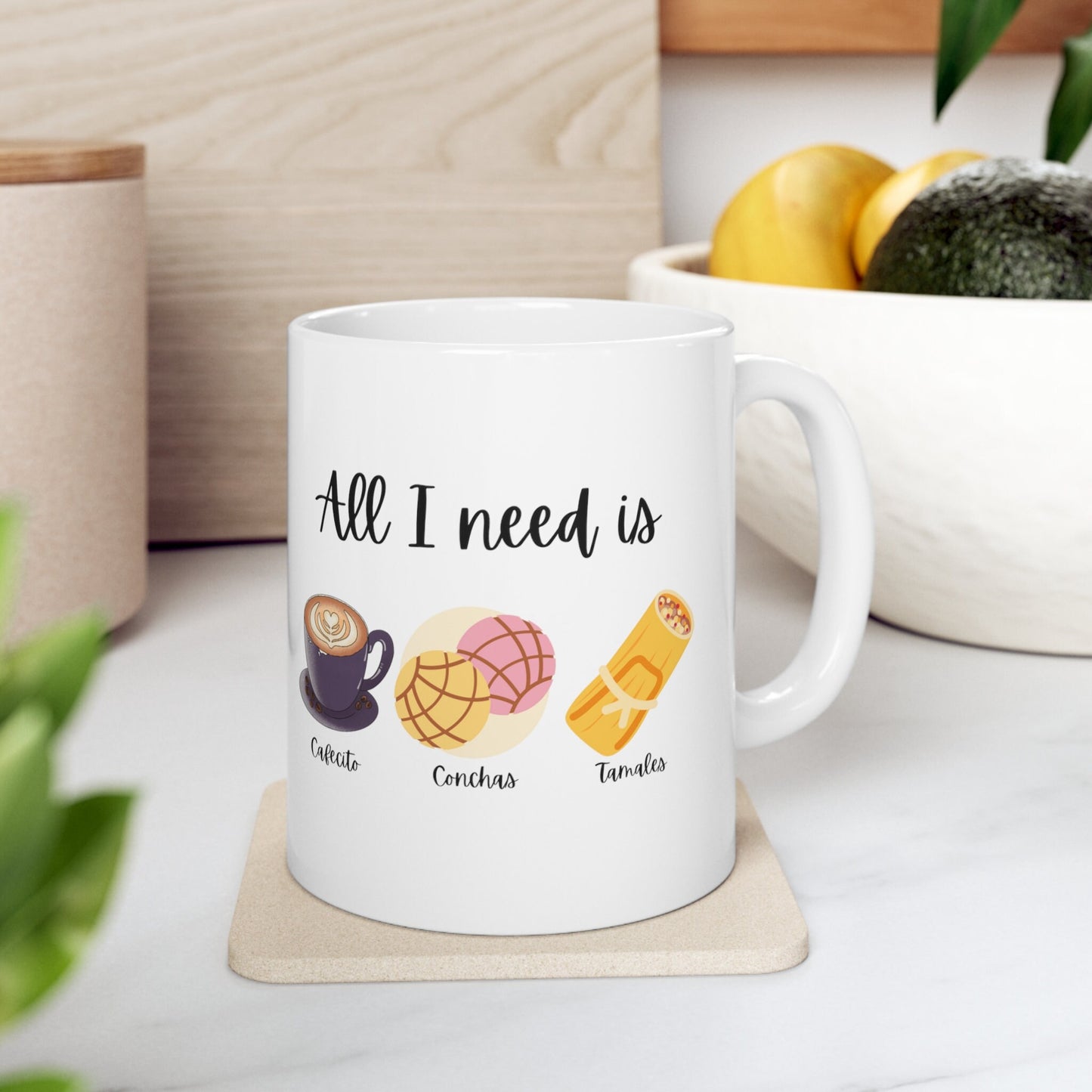 Cafecito Conchas Tamales Mug: Mexican Coffee Mug, Gift for Grandma
